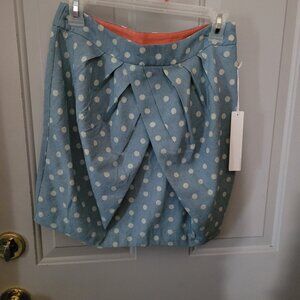 Line & Dot Blue Polka Dot Pleated Mini Skirt with Coral Lining